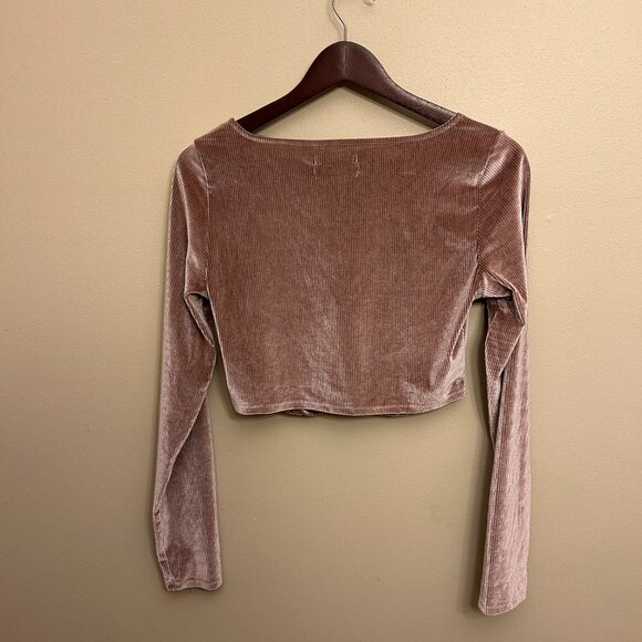 NWT Urban Outfitters Paradox Ruched Cropped Long Sleeve Top Mauve Pink Sz Large - Picture 2 of 13